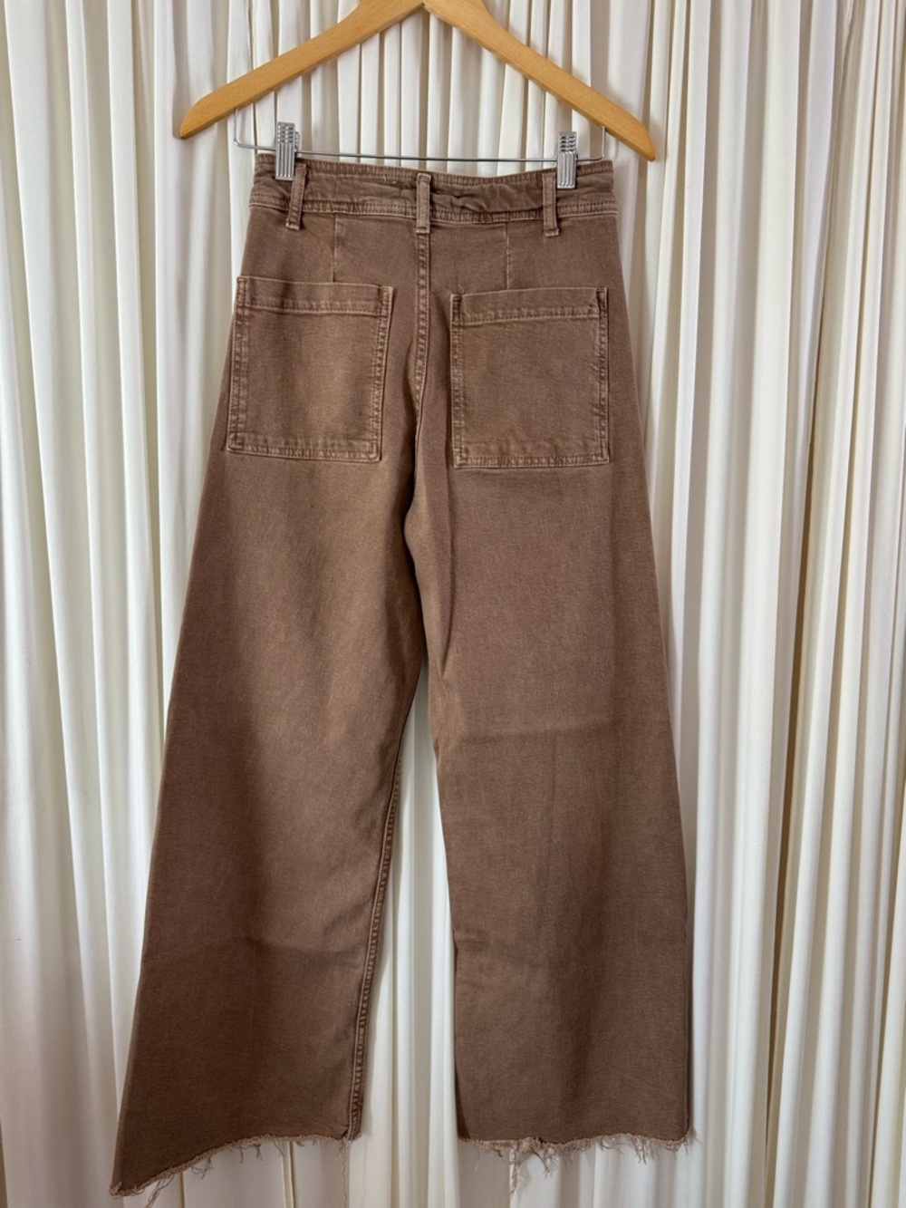 Zara Blue Denim High Waist Marine Sailor Flare Wide-Leg Jeans Size 2 Tan Brown - Picture 3 of 6